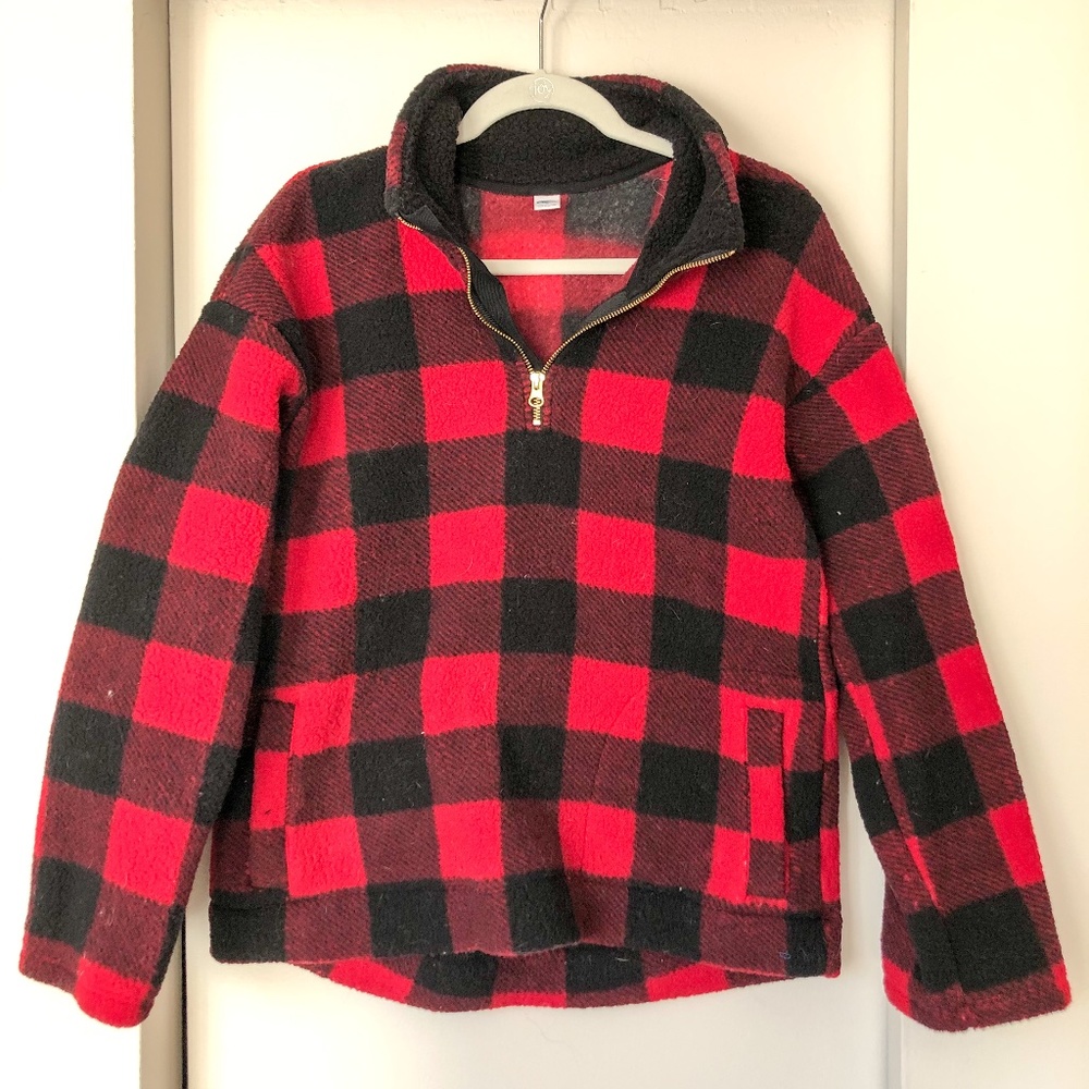 Buffalo Plaid 3/4 Zip Fleece Pullover
